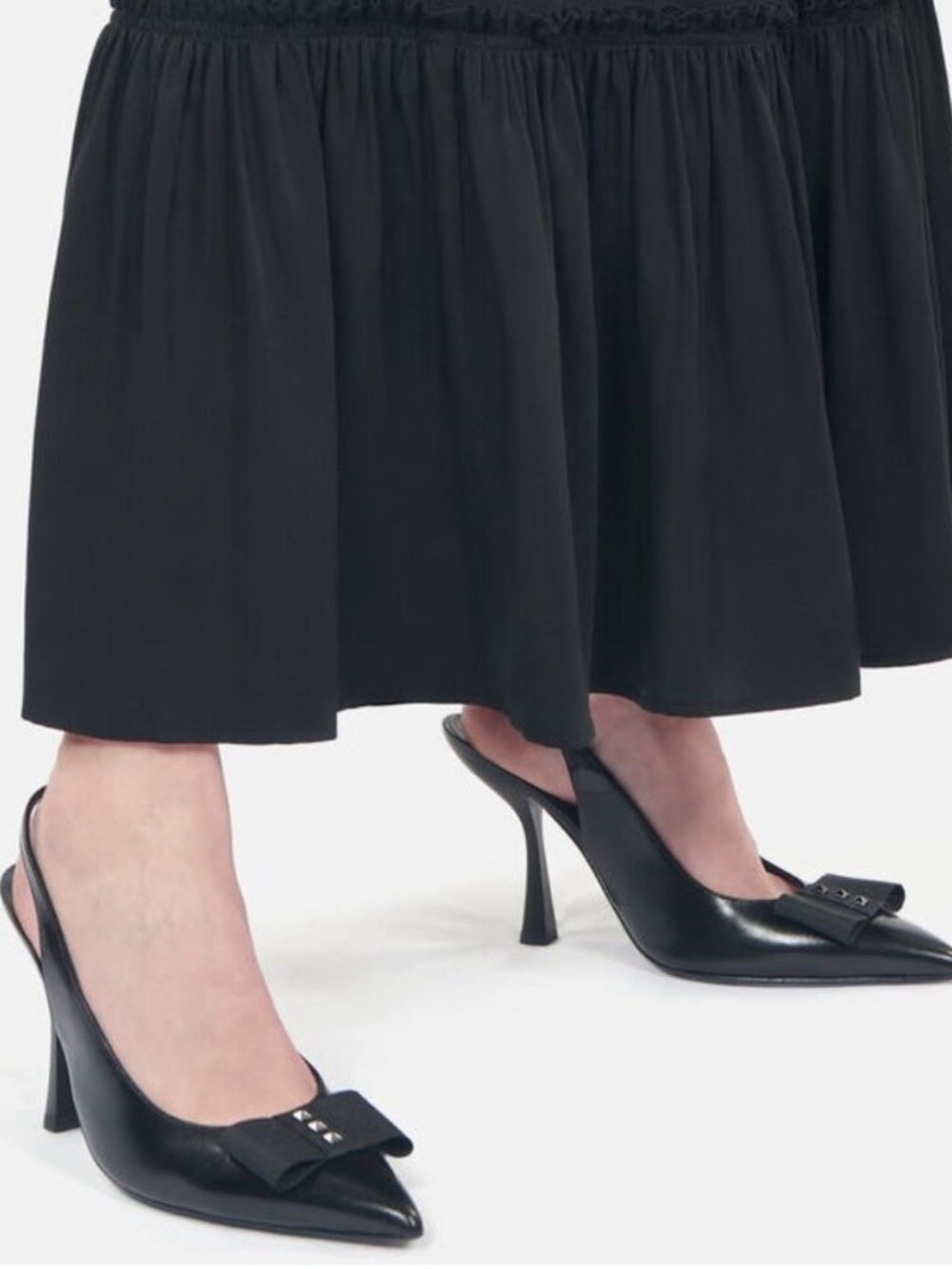The Kooples Black Leather Pointed Toe w/Bow Slingback Heels  NIB Sz FR 36 US 5
